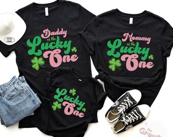 Lucky One Birthday Shirts, 1st Birthday Girl, Family Matching Birthday T-Shirts, Shamrock Rainbow Gold Tee, First St Patricks Birthday Shirt