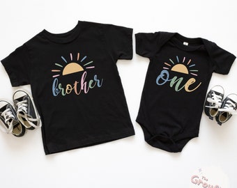 1st Trip Around The Sun Boho Rainbow, First Birthday Matching Family Sunshine T-Shirts