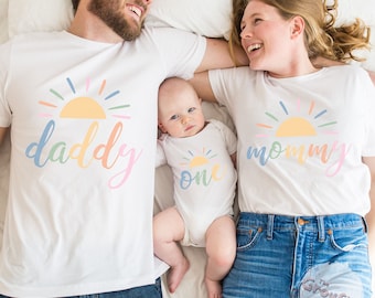 1st Trip Around The Sun Boho Rainbow, First Birthday Matching Family Sunshine T-Shirts