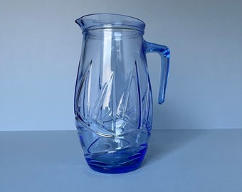 Italian Blue Glass Water Jug | Blue Pressed Glass | Vintage Styling