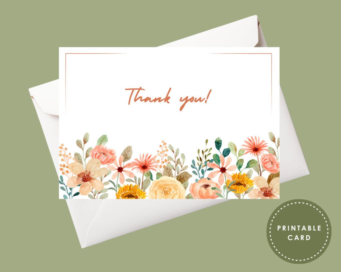 Printable Thank You Card Floral Thank You Card Flower Thank You Card ...