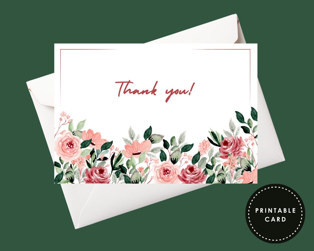 Printable Thank You Card Floral Thank You Card Flower Thank You Card ...