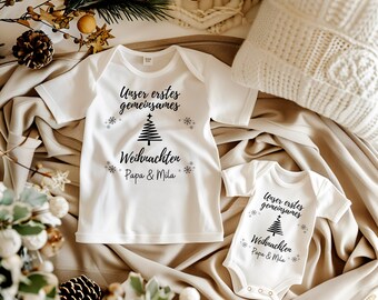 Our first Christmas together set T-shirt + baby bodysuit - personalized Christmas shirt, family set
