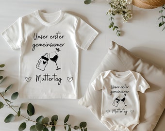 T-Shirt Baby Body Set our first Mother&#39;s Day together Romper T-Shirt Baby Bottle Wine Glass Cute Bodysuit, Mother&#39;s Day Gift