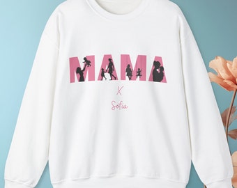 Personalisierter Mama Pullover Silhouette Muttertag Geschenk Mutter Sweater, Mama 2024 Sweater mit Jahr + Name Geburtstag Muttertagsgeschenk