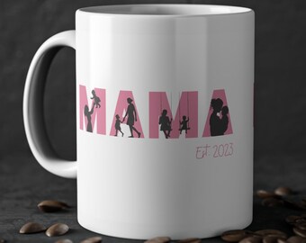 Mama Tasse Silhouette EST. 2024 personalisiert mit Jahreszahl Geburtstagsgeschenk für Mama Muttertagsgeschenk von Sohn Tochter Ehemann