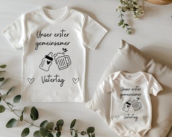 T-Shirt Baby Body Set unser erster gemeinsamer Vatertag Strampler Tshirt Babyflasche Bierglas süßer Bodysuit, Vatertagsgeschenk