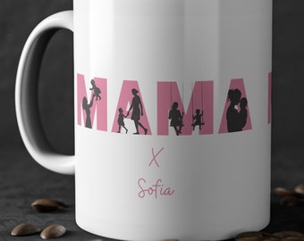 Personalisierte Mama Tasse Silhouette personalisiert mit Namen Geburtstagsgeschenk für Mama Muttertagsgeschenk von Sohn Tochter Ehemann