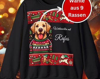 Christmas with dog, personalized, funny, Christmas sweater, witty, Labrador, Golden Retriever, breed selectable, Pug
