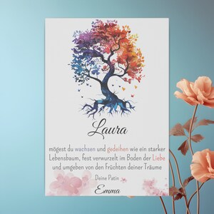 Regalo personalizado de lienzo para ahijado para el bautismo madrina padrino hermoso regalo de bautismo con dedicación árbol de la vida lienzo bastidor