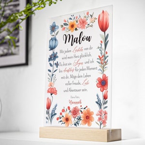 Regalo personalizado para el bautismo carta de padrino regalo de cumpleaños ahijado signo acrílico con base de madera, regalo de madrina, dicho de bautismo