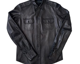 Vintage Ralph Lauren Black Label Lambskin Leather Shirt Jacket Womens Size 8