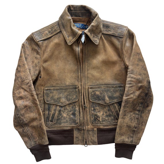 Polo Ralph Lauren Leather A-2 Bomber Flight Jacket Graphic Crest