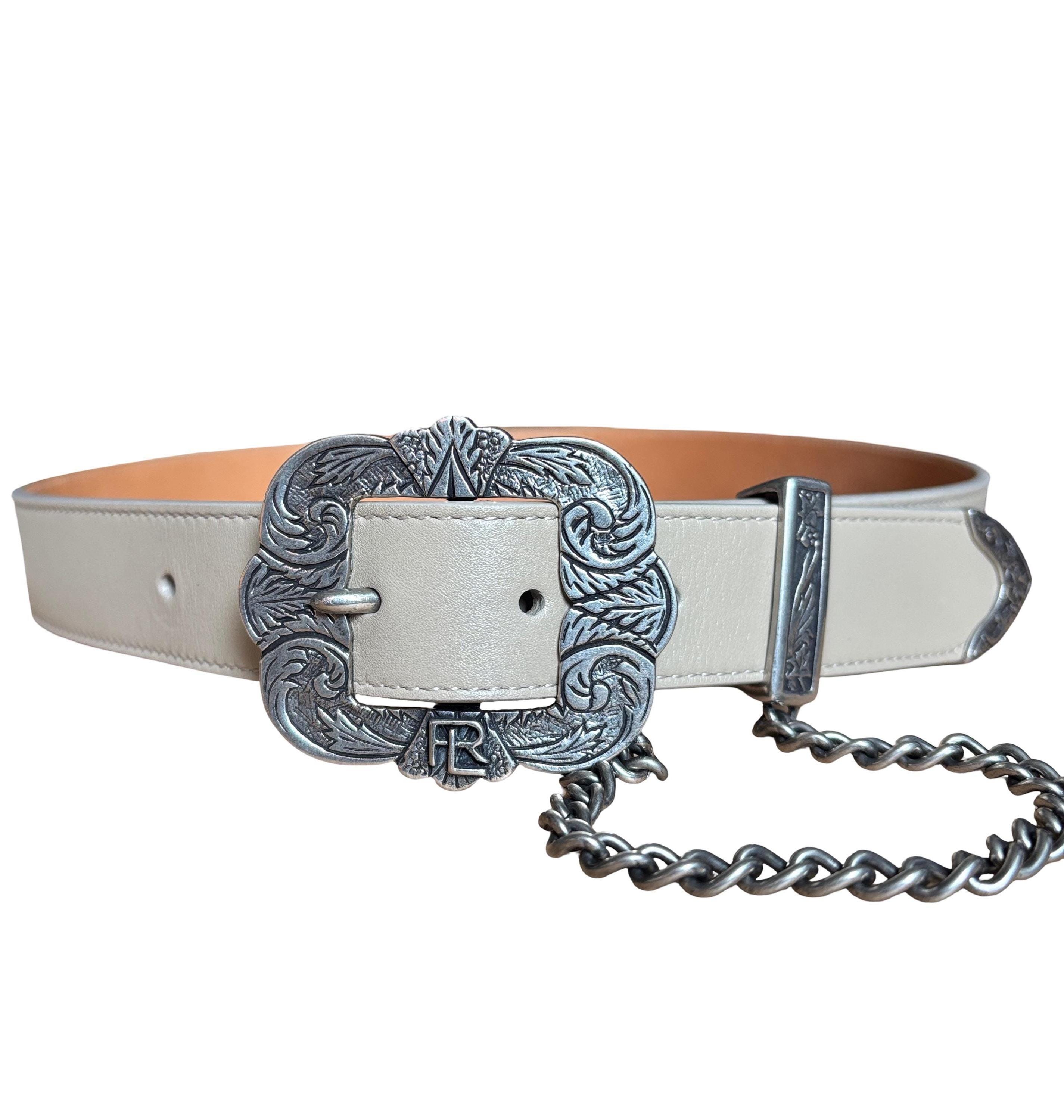 Ralph Lauren Belt Silver Tone Leather Chain Link Signed Vintage Streetwear 46 in Vintage Ralph Lauren Belt Woman - Etsy main image 4