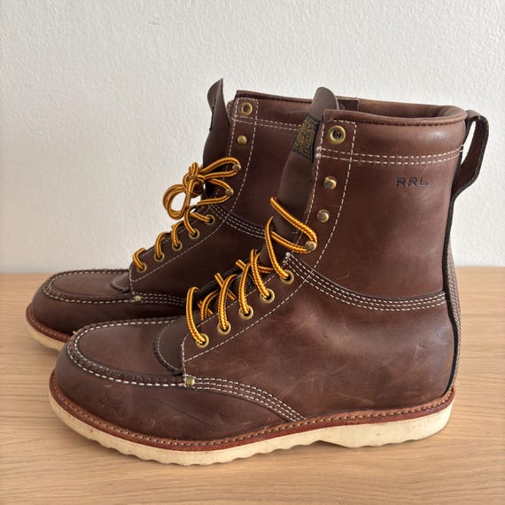 Double RLブーツ Vintage RRL Ralph Lauren Leather Moc Toe High Boots Rare 9.5