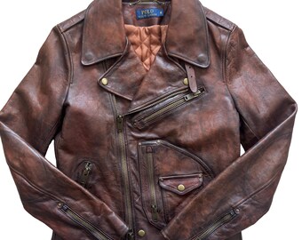 Rare Polo Ralph Lauren Leather Moto Biker Jacket Purple Label Size