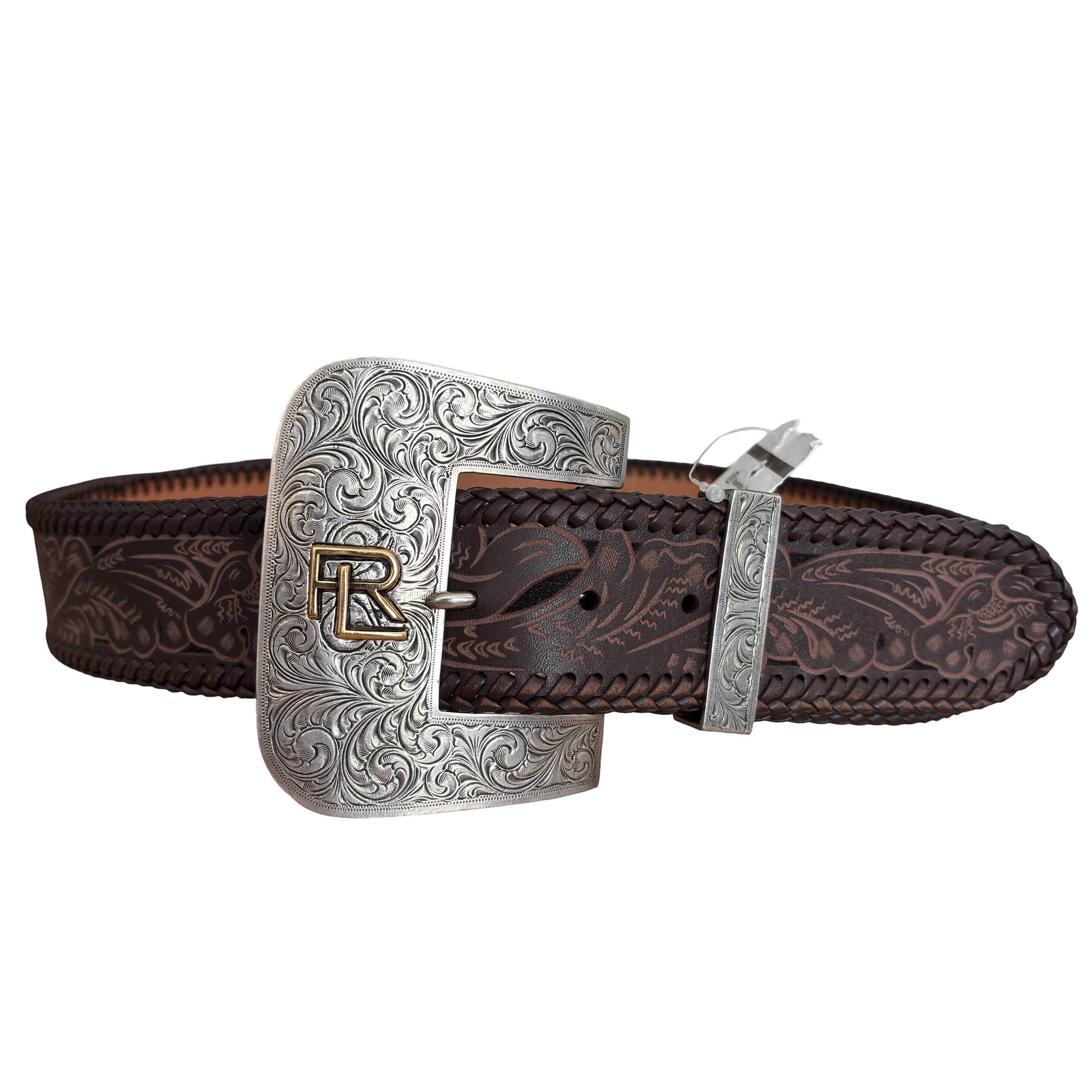 Silver Tone Braided Leather Belt with Decorative Buckle Buy Black Western Braided Belt For Men | Silver Buckle  main image 4