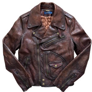 Polo Ralph Lauren Leather A-2 Bomber Flight Jacket Graphic Crest