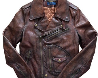 Vintage 90s Polo Ralph Lauren Cowhide Leather Biker Jacket: Buco
