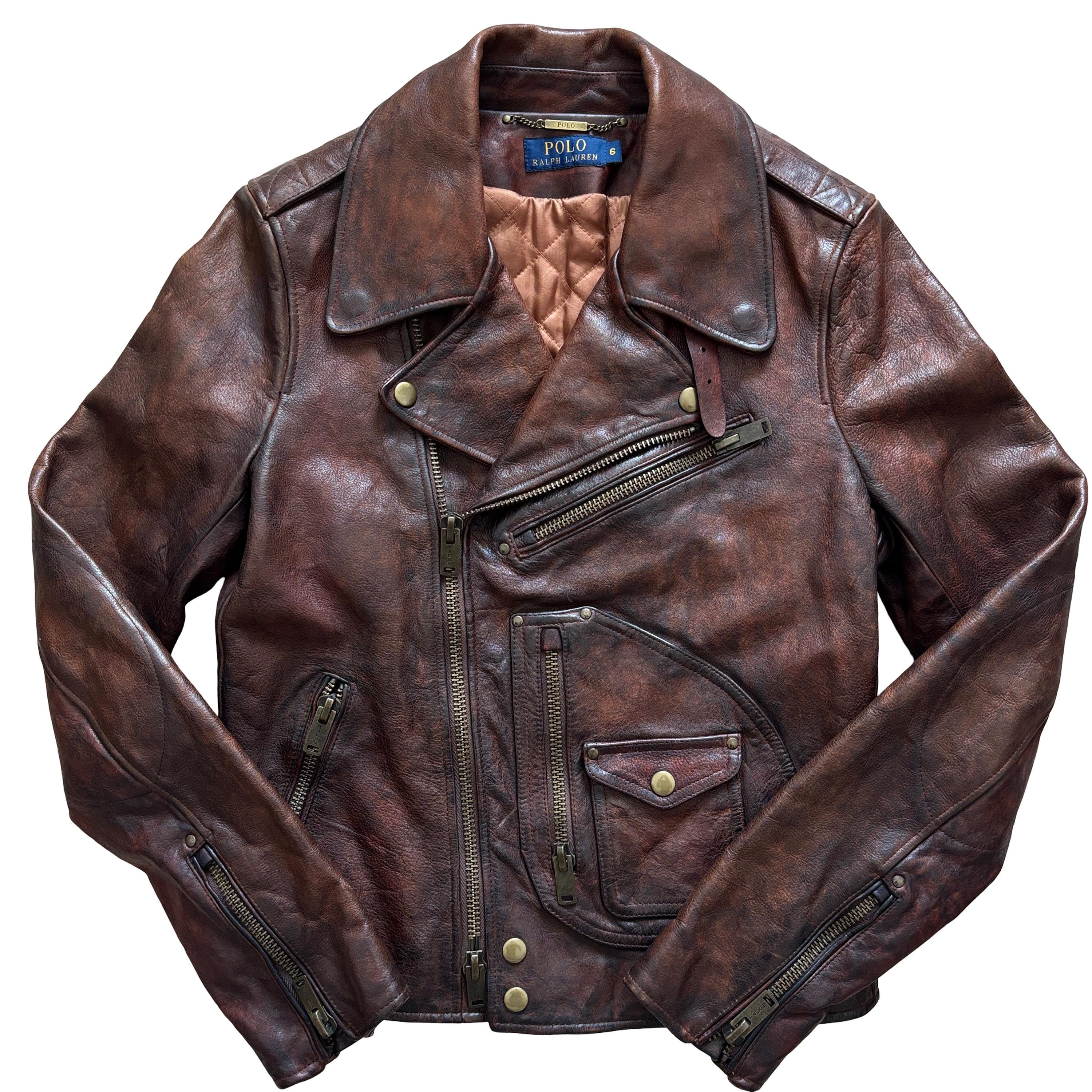 Rare Polo Ralph Lauren Leather Moto Biker Jacket Purple Label Size