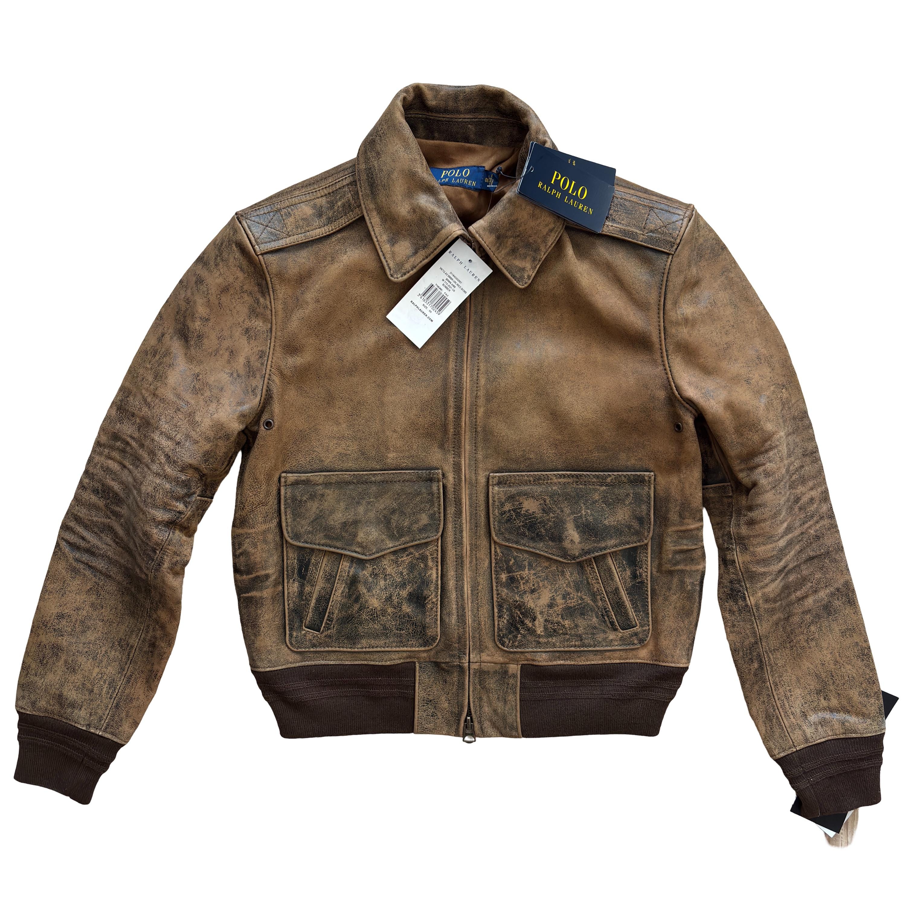 Rare Polo Ralph Lauren Leather Bomber Jacket Graphic Painted Crest