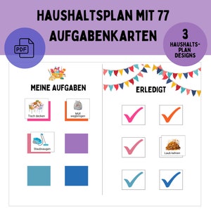 Haushaltsplan Kinder | Aufgabenplan A4 | Zum Ausdrucken | PDF | Digital | Haushaltsplaner für Kinder Putzplan | Montessori | Aufgabenkarten