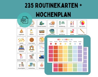 Routine cards with weekly planner | Routine cards for children | Weekly plan | Montessori | Family planning set | PDF | Digital | Picture cards