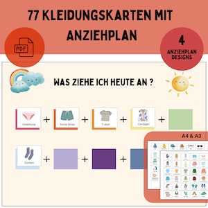 Clothing cards for children A4 + A3 | Dressing plan | Weather and clothing | Wardrobe labels | Promote independence | PDF download