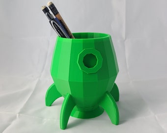 Pen Holder Low Poly Rocket Pencil Holder Desk Organizer 3D Printed