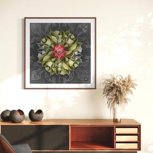 Decorazione murale unica con mandala, squisita geometria sacra, regalo, simbolo spirituale ispiratore, stampa con tecnica mista realizzata dall'artista.