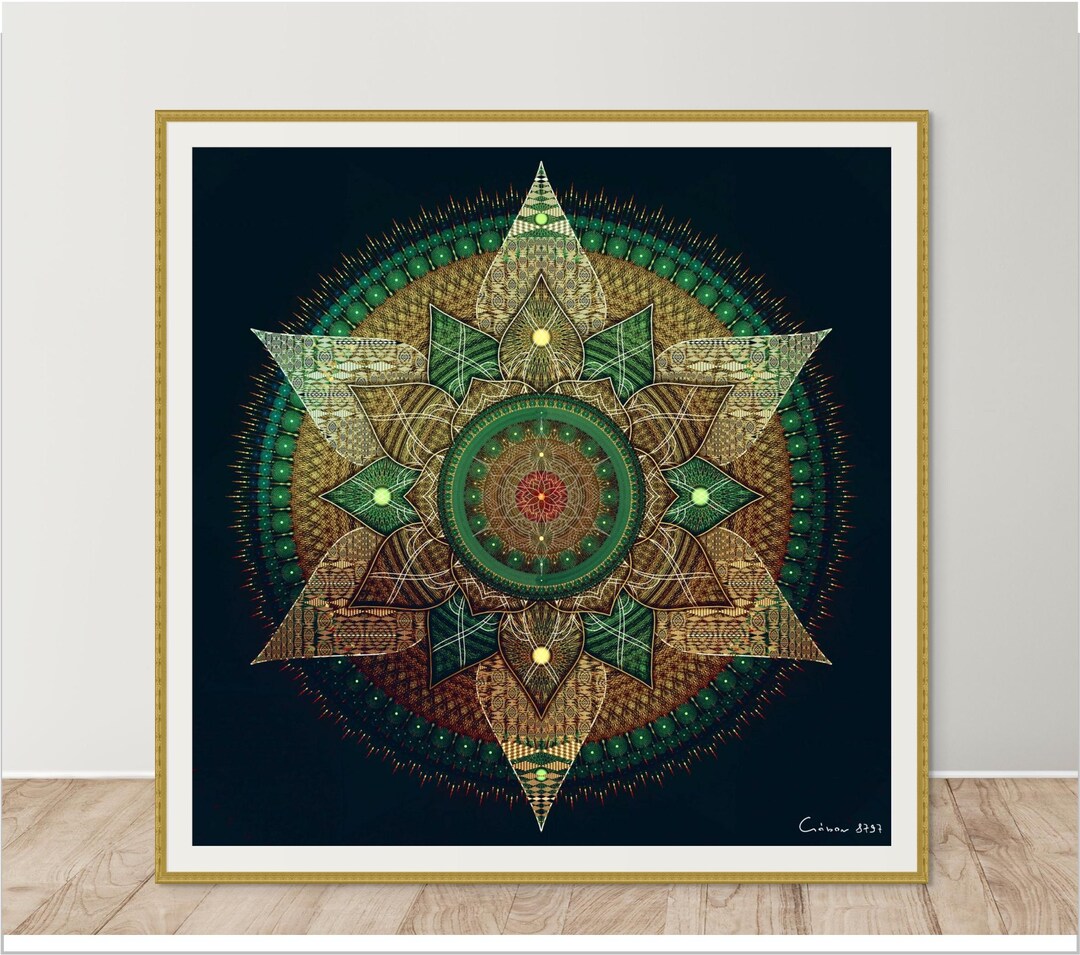 Emerald Gold Mandala Art Print, Sacred Geometry Wall Decor, Green ...
