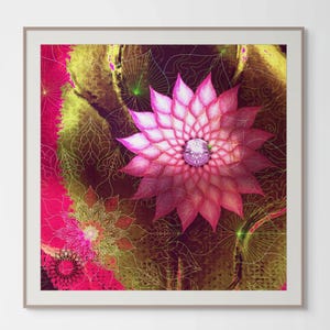 Rot Rosa Blumen Mandala Kunstdruck: Heilige Geometrie Wanddekoration