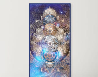 Sacred Geometry Mandala Art Print: Psychedelic Fractal Design on Metallic Cotton Paper