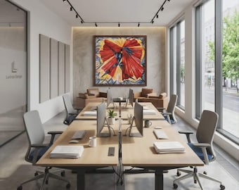 Crimson Veil – Original Abstract Woman Painting, Large Acrylic on Canvas, Contemporary Figurative Wall Art, 100 x 100 cm