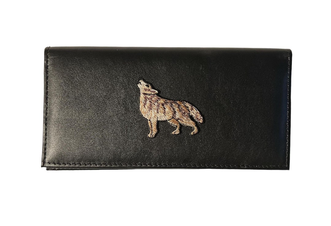 New Wolf Design Leather Checkbook Cover Etsy