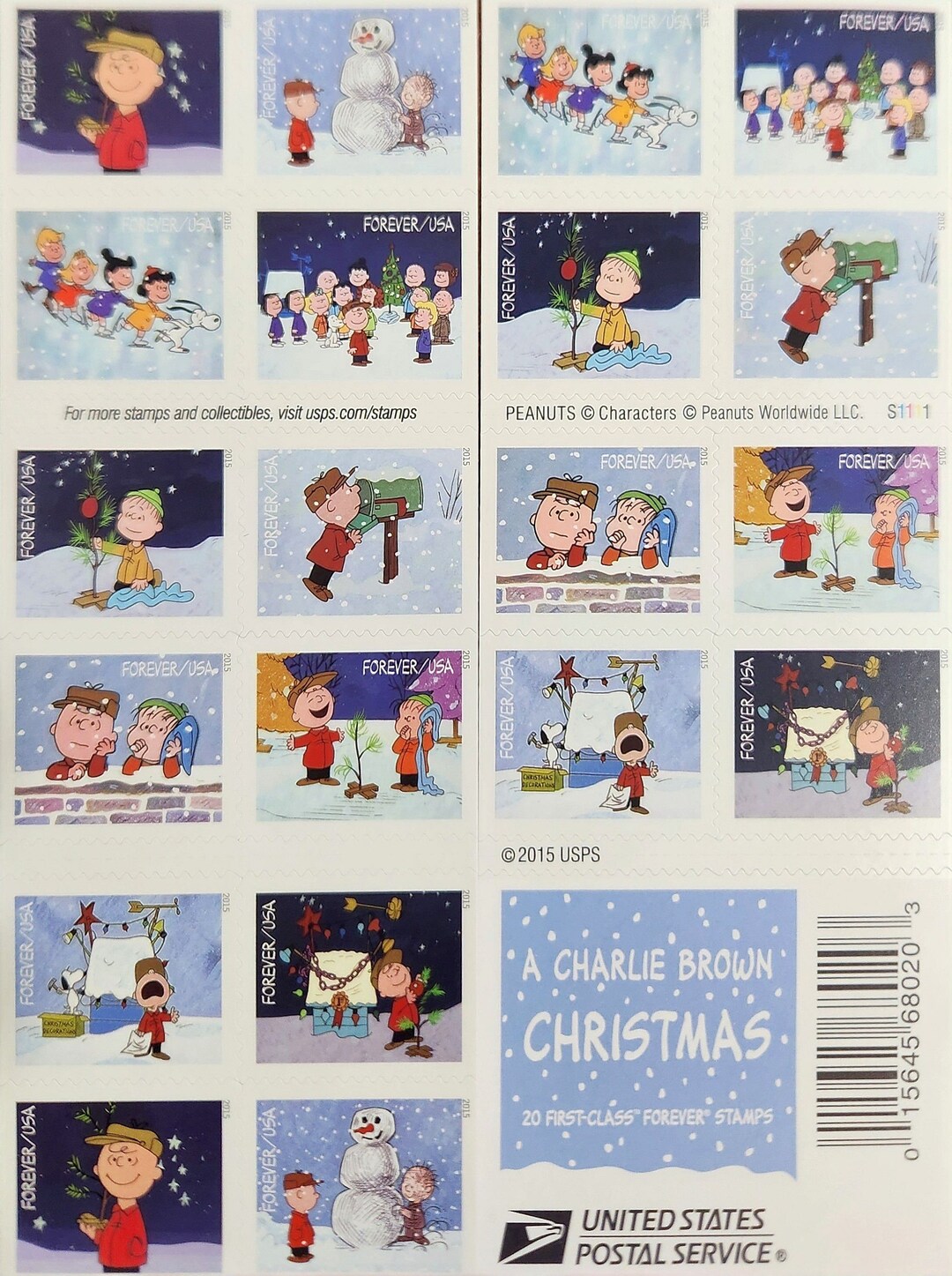 20 Charlie Brown Forever Christmas Stamps 2015, Face Value 13.60 - Etsy