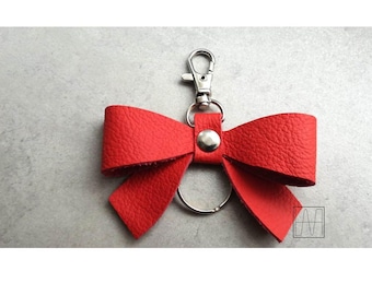 Genuine Leather Bow Lobster Clasp & Jump Ring Keychain Bag Charm Keyring Customisable Hand Made Gift for Her Valentines Day Birthday Present