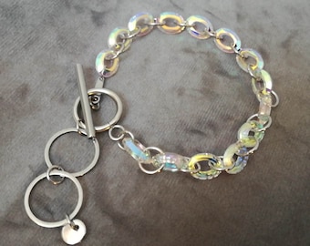 CRYSTAL CHAIN Rhinnes Crystals Stainless Steel Adjustable Bracelet Big Chunky Jewelry Chrome Like Color Durable Rock &#39;n Roll Punk Babe
