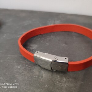 Stainless Steel and Leather Bracelet Silver Stainless Steel Clasp Light Red Leather Strap Minimalist Men Women Jewelry Christmas Gift Set