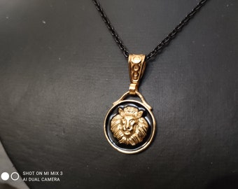 LION or LIONESS Golden Tone and Black Stainless Steel Chain Men Women Gift Unisex Christmas for a Fighter that doesn't give up