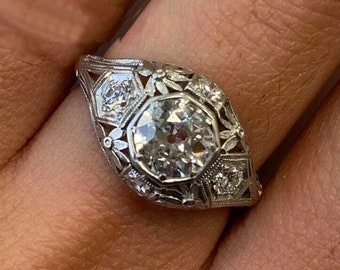 1890&#39;s Retro Edwardian Antique 2.00 Ct Round Cut Diamond Engagement Ring 14K White Gold Ring, Art Deco Ring, Wedding Ring, Vintage Jewelry