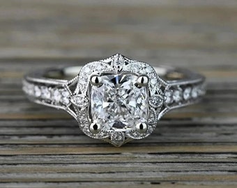 1920s Antique Vintage 2 Ct White Cushion Cut Diamond Wedding Engagement Ring, 925 Sterling Silver Ring, Art Deco Antique Bridal Ring, Gift