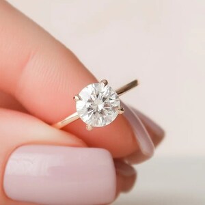 Round Cut Moissanite Engagement Ring, Dainty Classic 4 Prongs Solitaire Ring, 14K Rose Gold Ring, Wedding Ring For Gift, Anniversary Ring