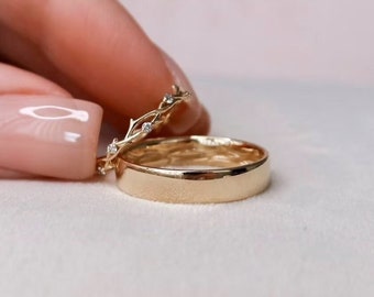 Couples Ring Set 14K Rose Gold Wedding Rings Set Wedding Band Diamond Twig Ring For Men And Women Promise Gift His And Hers Wedding Band