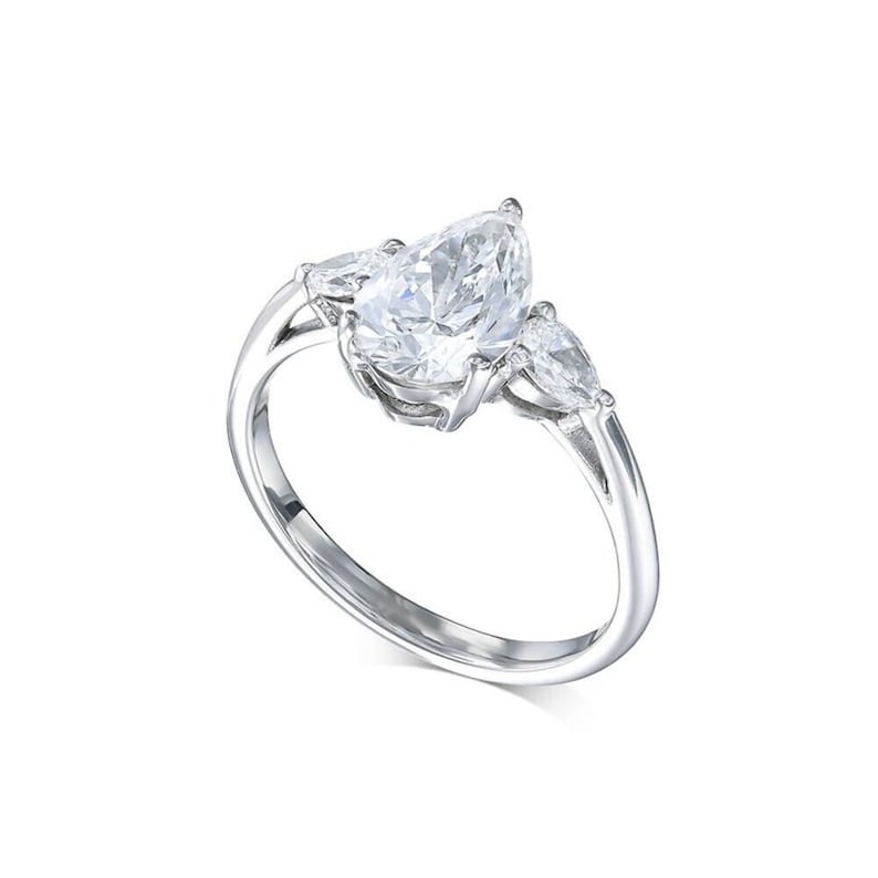 Three Stone Diamond Ring, 14K Solid Gold Ring, Pear Cut Solitaire Ring ...