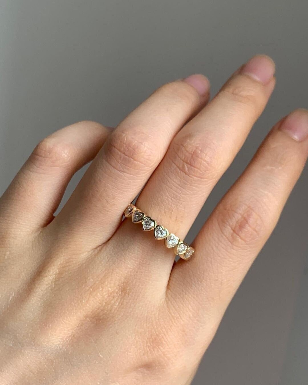 Full Eternity Bezel Set Band, Heart Cut Moissanite Engagement Ring ...