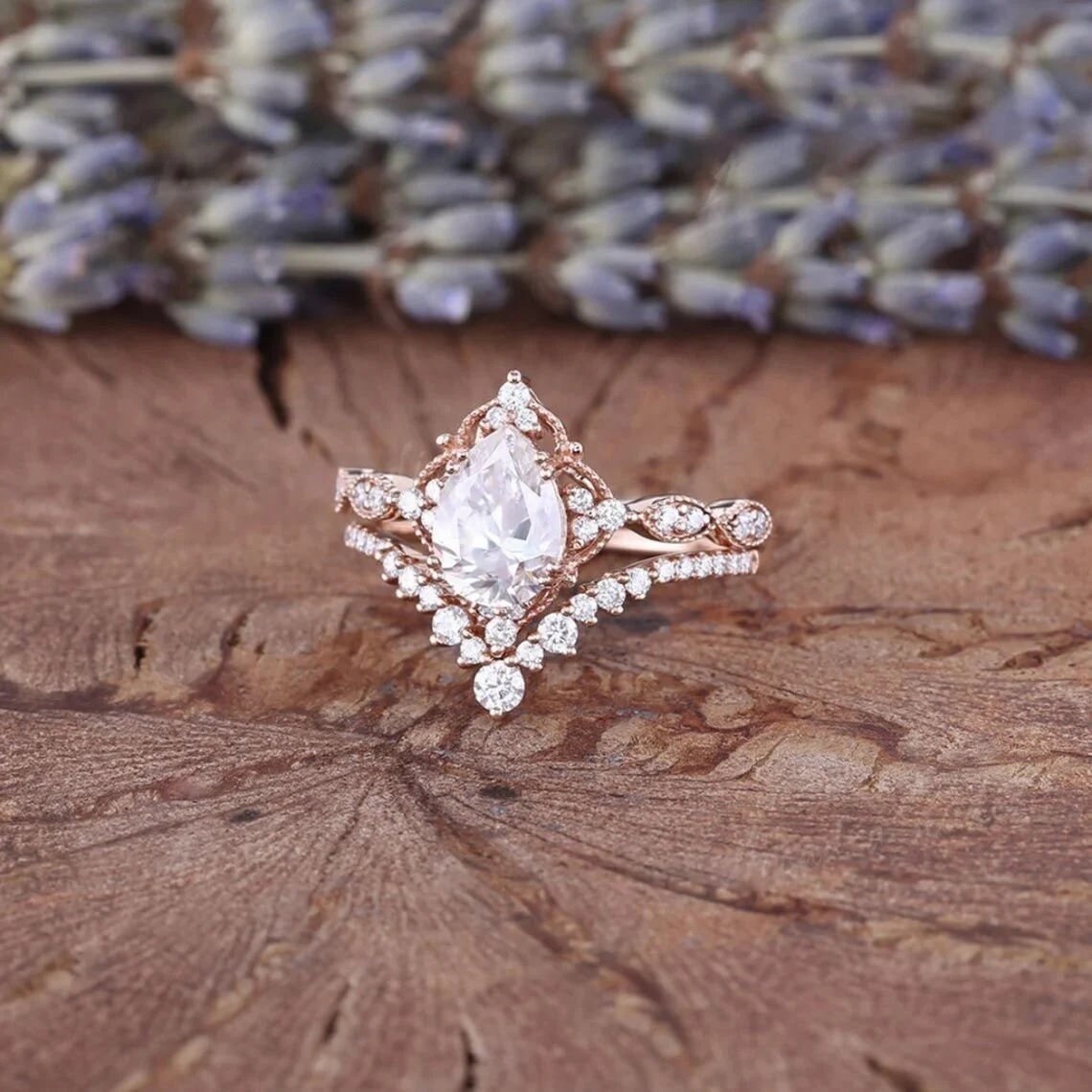 Art Deco Milgrain Moissanite Wedding Ring Set Vintage Moissanite ...