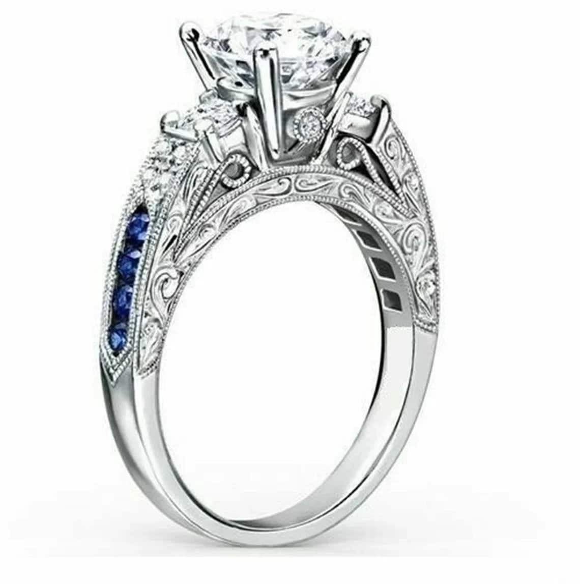 Vintage Art Deco Bridal Set, 2.80 TCW Moissanite Engagement Ring Set, Three Stone Ring, Gift for