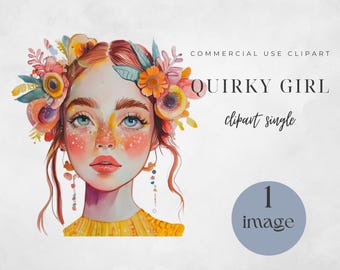 Quirky Girl Clipart, Whimsical Girl, Transparent images, Cute Girl, Clipart Whimsical Girl, Commercial Use, Instant Download, Cute Doll