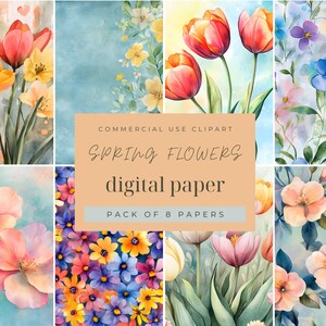 Tulipes en papier numérique, Fournitures florales pour scrapbooking, Motifs de tulipes aquarelles, Motifs imprimables de printemps sur papier